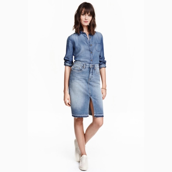 h&m knee length denim skirt